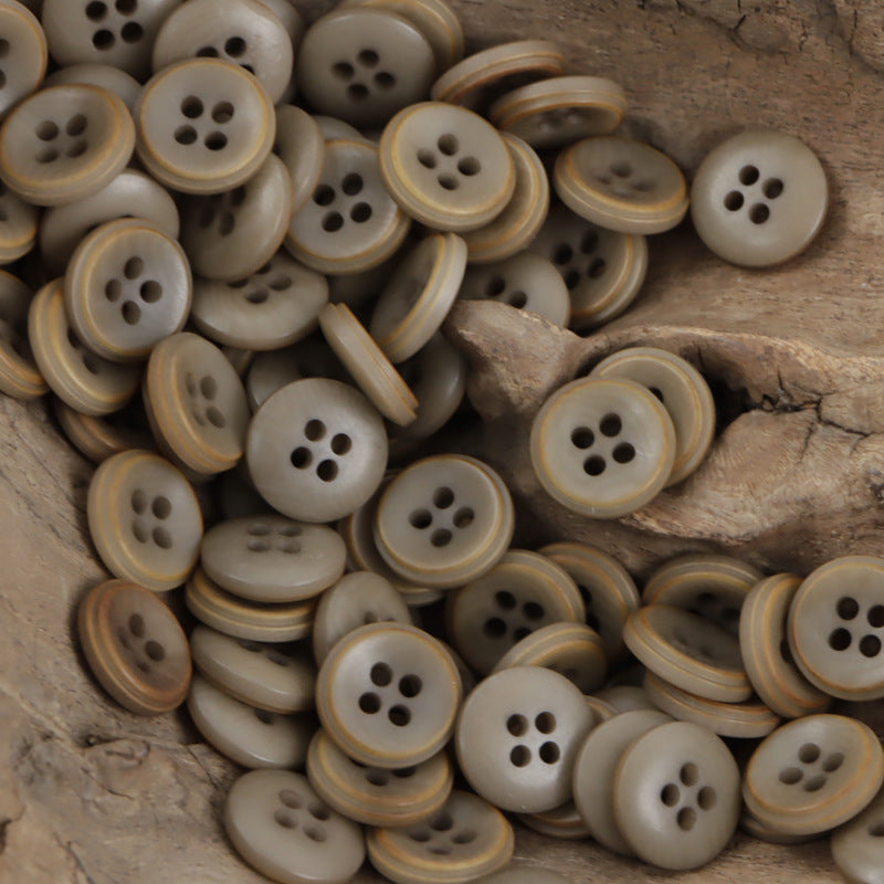 11.5mm beige and tan striped round 4-hole buttons, mixed bulk assortment (40 pack)