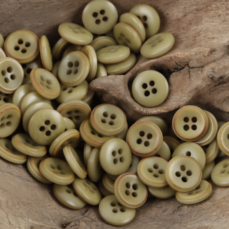 11.5mm olive-green round 4-hole buttons with striped edges, DIY decoration (40 pack)