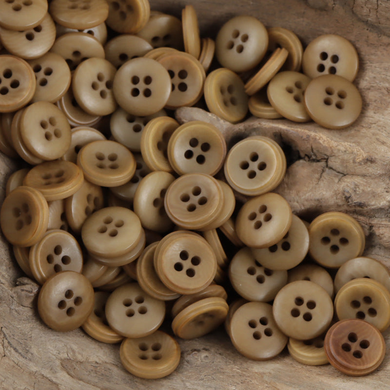 11.5mm tan/golden round 4-hole buttons with striped rims, DIY craft pack (40 pack)