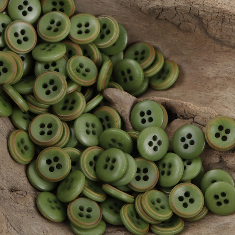 11.5mm green round 4-hole buttons with striped edges, DIY bracelet decoration (40 pack)