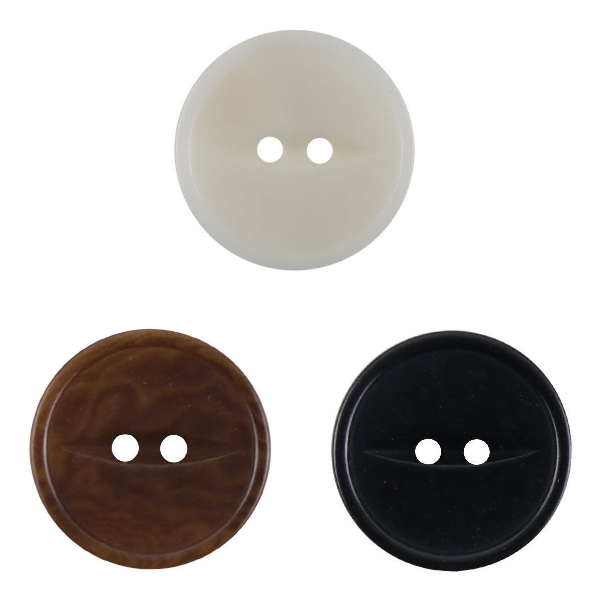 Natural corozo button, two-hole, white/cream, thin round edge