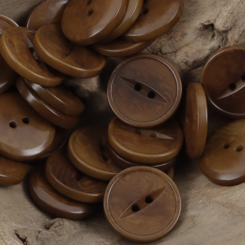Round two-hole corozo buttons, coffee brown, multiple pieces