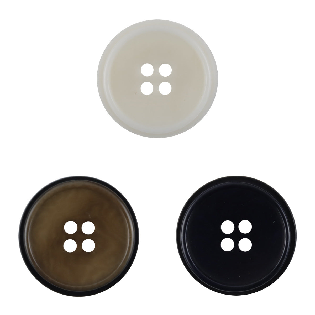 Two-tone fruit buttons set: white, coffee, blue-black, 4-hole design, 10 pcs