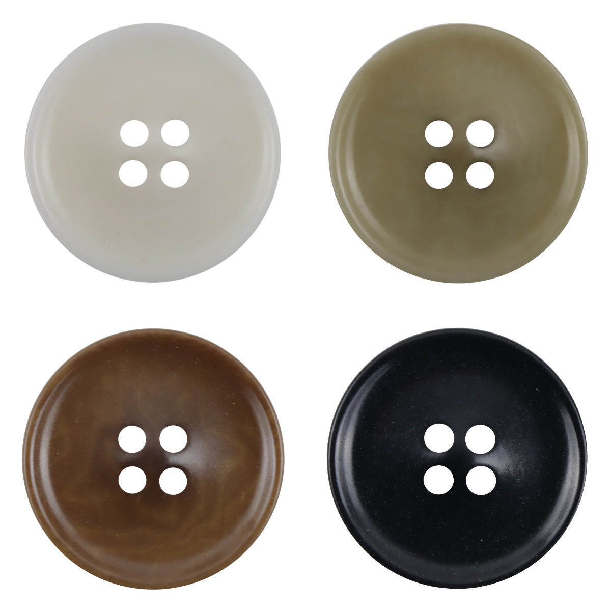 Runde Natur-Obstknöpfe Set: weiß, khaki, coffee, schwarz (4 Farben, 4 Löcher)