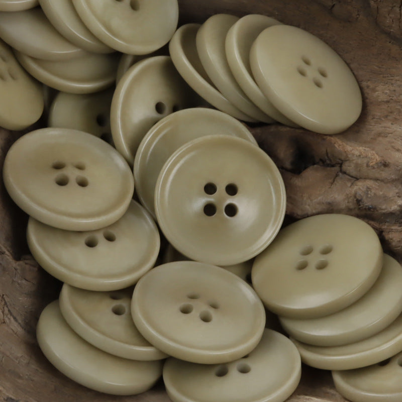 Khaki/cremefarbene runde Natur-Obstknöpfe, 4-Loch, für Jacken/Mäntel (mehrere)