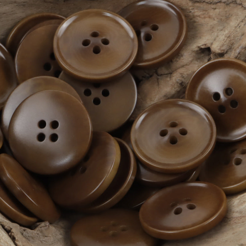 Kaffeebraune runde Natur-Obstknöpfe, 4-Loch, für Jacken/Mäntel (mehrere Stück)