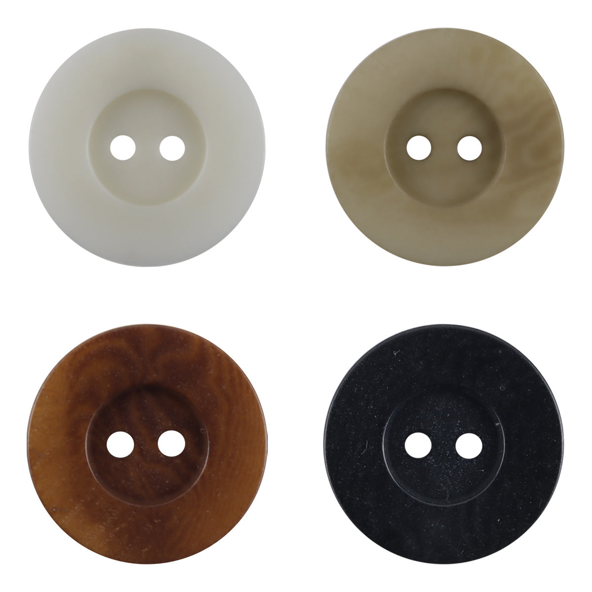 Classic two-hole nut buttons, mixed colors—white, khaki, coffee, black, 10 pcs