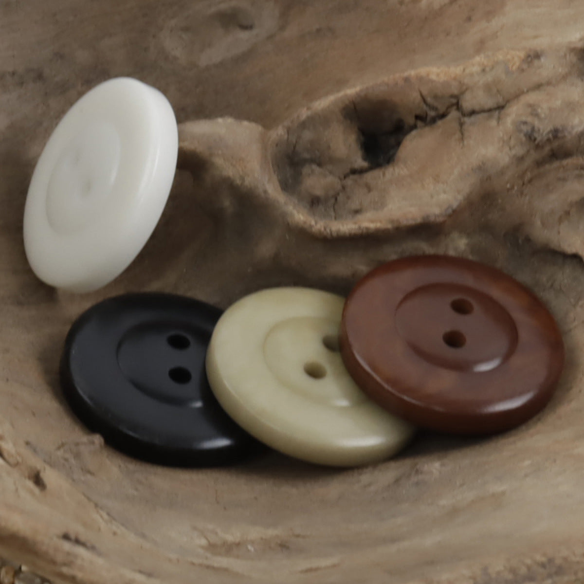 Two-hole nut buttons set: white, black, khaki and coffee; for knitted cardigans