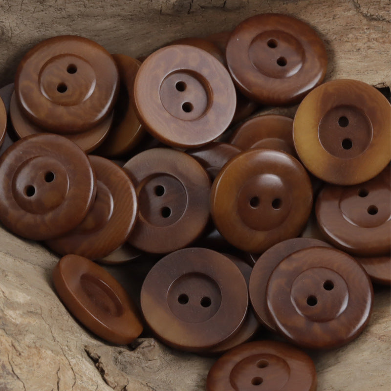 Classic two-hole nut buttons in coffee/brown, round with 2 holes; 10 pcs