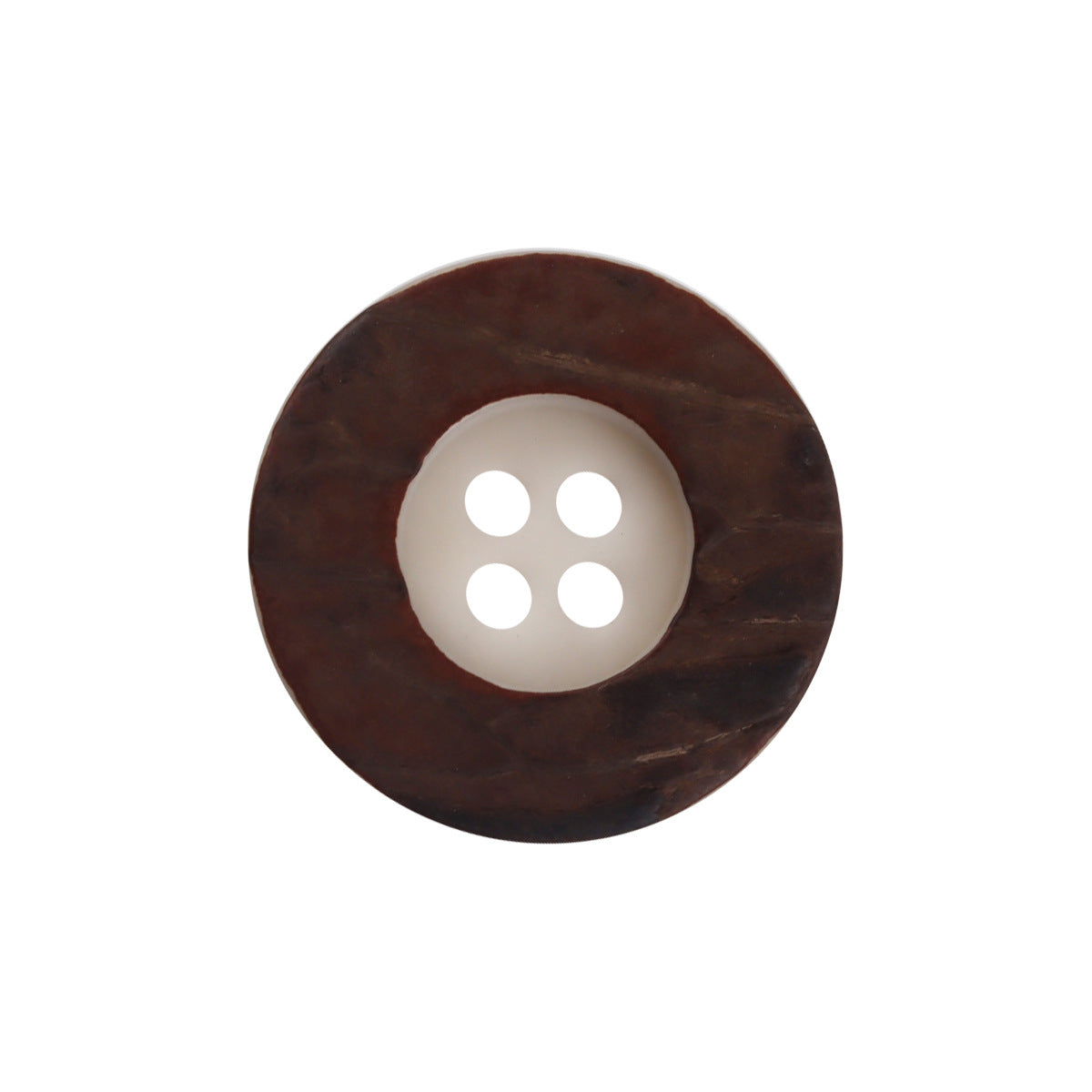 Vintage fruit button, 4-hole, dark brown, distressed finish