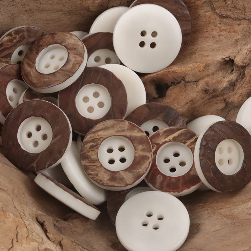 10er Set 4-Loch fruit buttons, weiß und braun, Vintage distressed