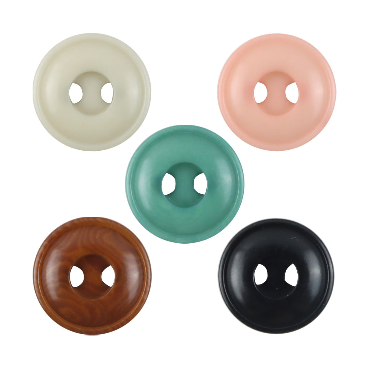 Natural tagua nut buttons, two-hole, assorted colors (beige, pink, green, coffee, black)