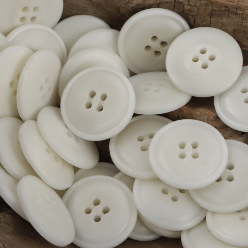 White fire-burned tagua nut buttons, 10pcs: smooth round fronts with 4 holes