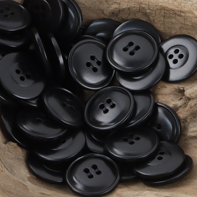 Black fire-burned tagua nut buttons: glossy round fronts with 4 holes, 10pcs