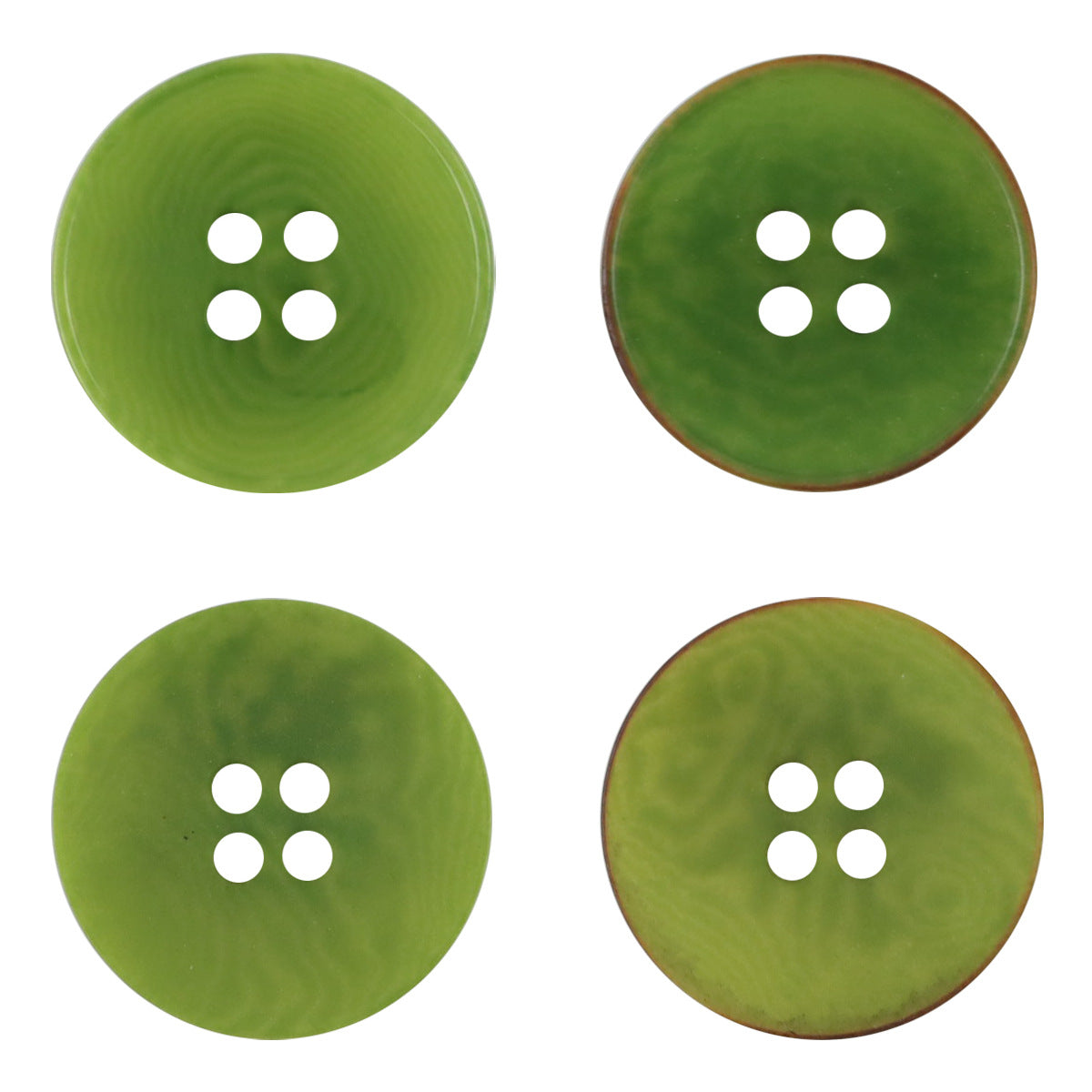 Flat green four-hole nut buttons, set of 4, front view