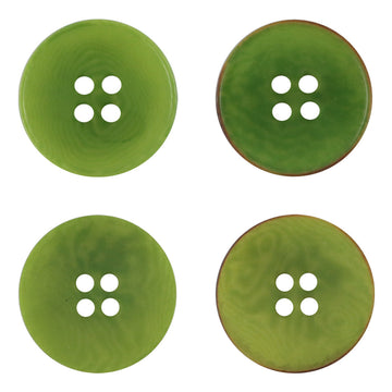 Flat green four-hole nut buttons, set of 4, front view