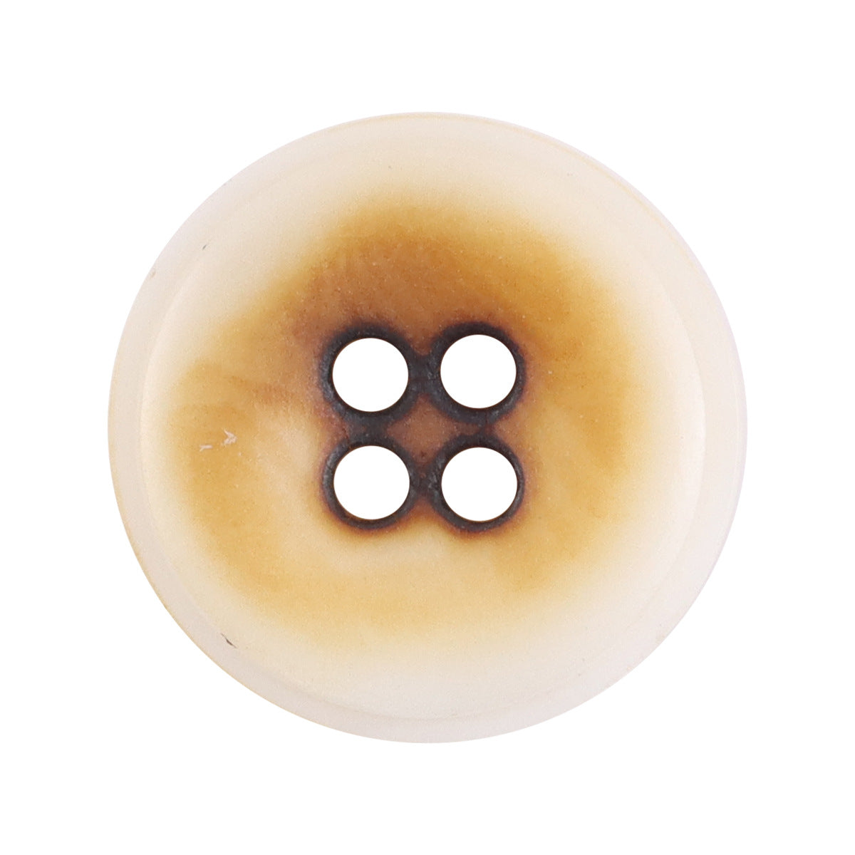 Burnt ochre nut button, round with 4 holes, natural yellow-brown tone