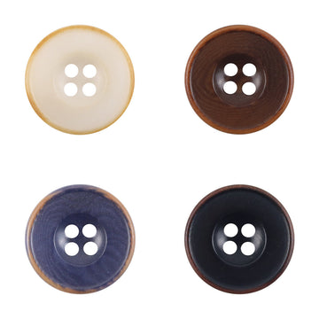 Four round nut buttons: beige, coffee brown, deep blue, and black (4-hole fronts)
