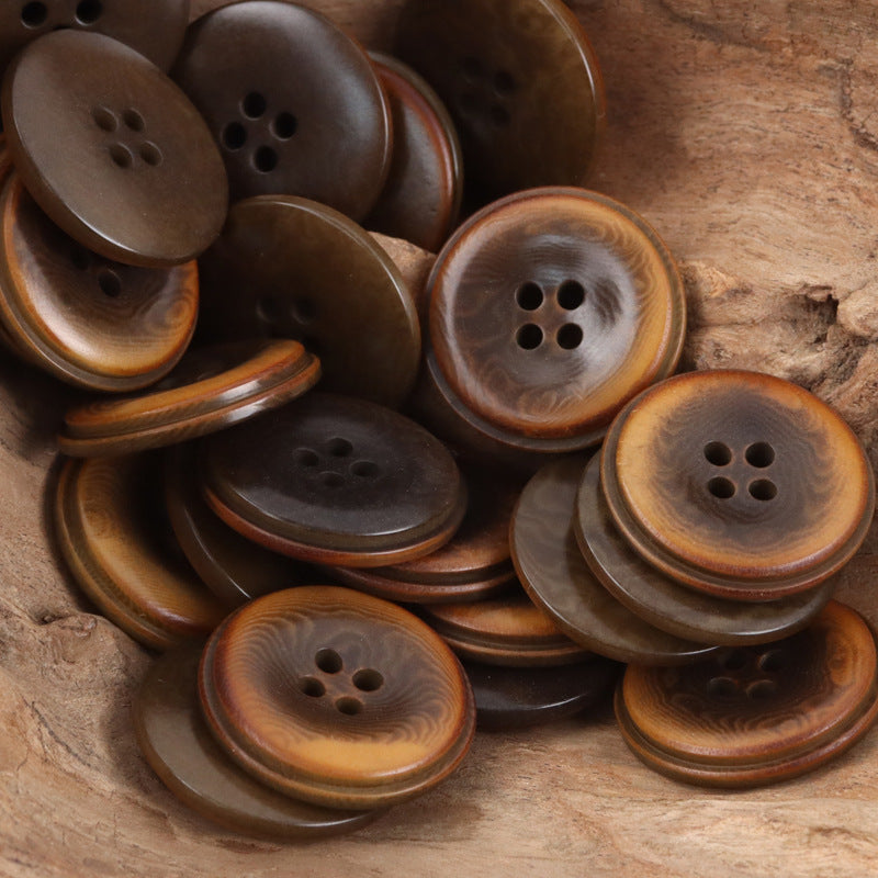 Mixed dark-brown and black coat buttons, round with four holes (multi-pack)