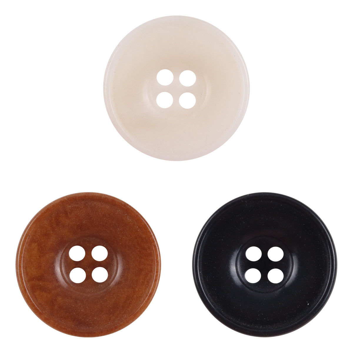 Round nut buttons, bowl-shaped, 4-hole: white, coffee, black (10 pcs)