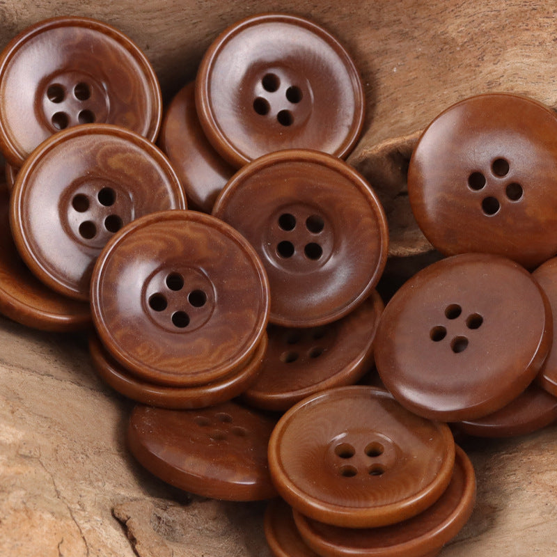 Coffee brown bowl-shaped round nut buttons, 4-hole design, close pile