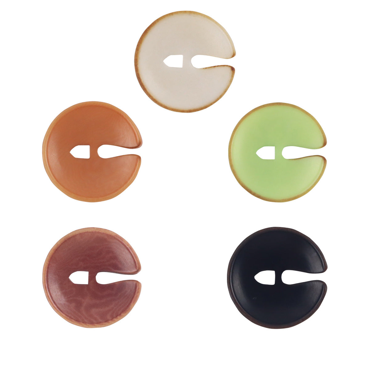 Pac-Man tagua nut buttons, mixed colors: cream, orange, green, wine, black