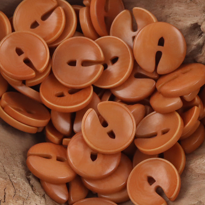 Pac-Man tagua nut buttons in Burnt Orange, round with two-hole face; set of 10