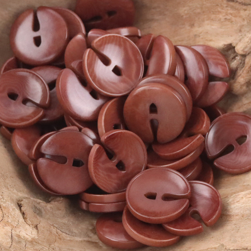 Pac-Man tagua nut buttons in Burnt Wine, round with two-hole face; set of 10