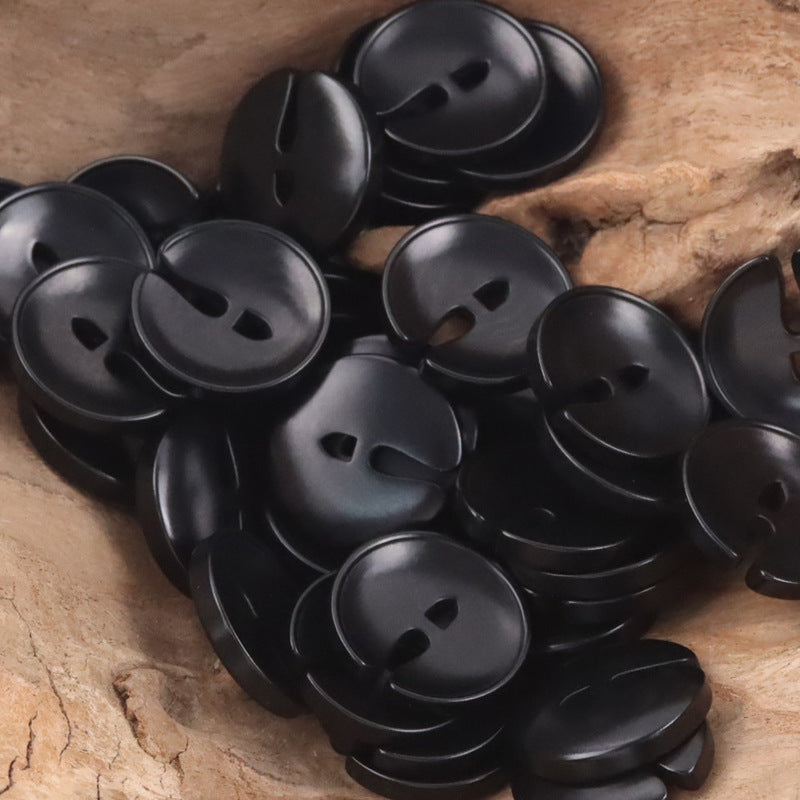 Pac-Man tagua nut buttons in matte black, round face with two cutouts