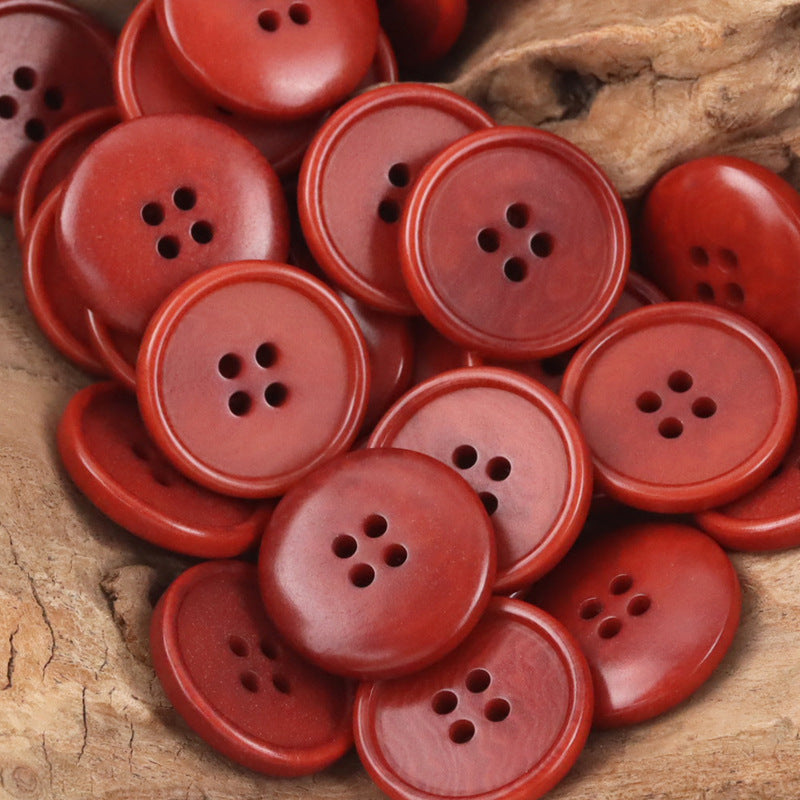 Red round 4-hole suit buttons, natural tagua nut style