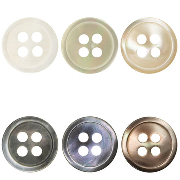 Tarot shell buttons, round 11.5mm, 4-hole set of 10—beige, nature, coffee, dark blue.