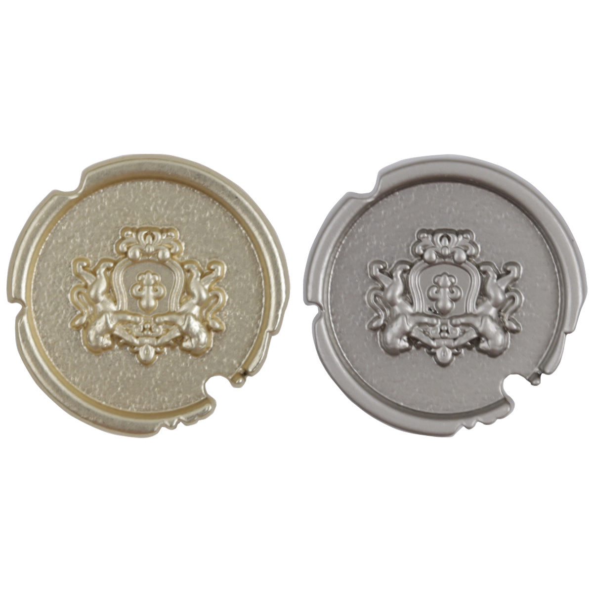 Double lion shield metal button, broken notch, gold and silver front pair