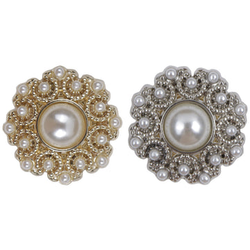 Gold & silver pearl metal buttons, round jeweled design with central pearl