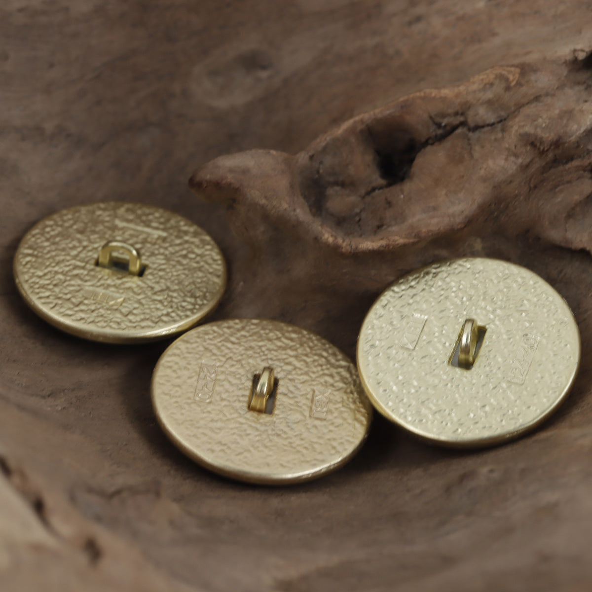 Set of round buttons in white and khaki with gold shanks and lion-crown crest