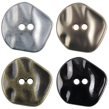 Irregular 2-hole zinc alloy coat buttons, silver, gold, bronze & black (10 pcs)
