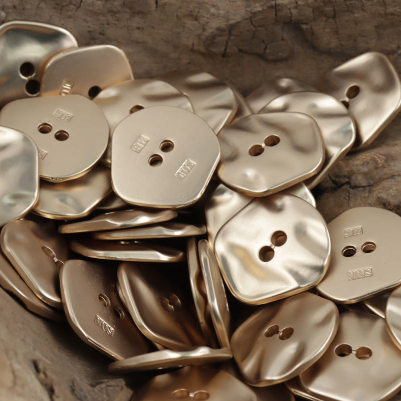 Gold irregular zinc alloy coat buttons, 2-hole, hammered finish (10 pcs)