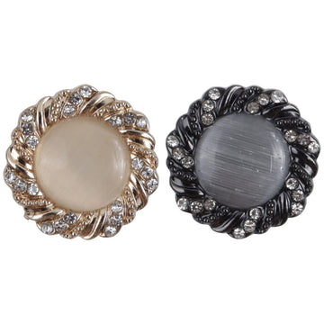 Zierknopf-Set: roségoldener Cabochon mit Strassrand, schwarz-metallischer Knopf mit Strassrand