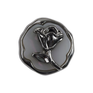 Silver rose decorative metal button with embossed floral rose design