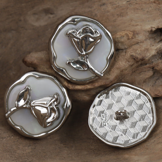Silver Rose Decorative Metal Buttons for Tweed Blazer 10pcs