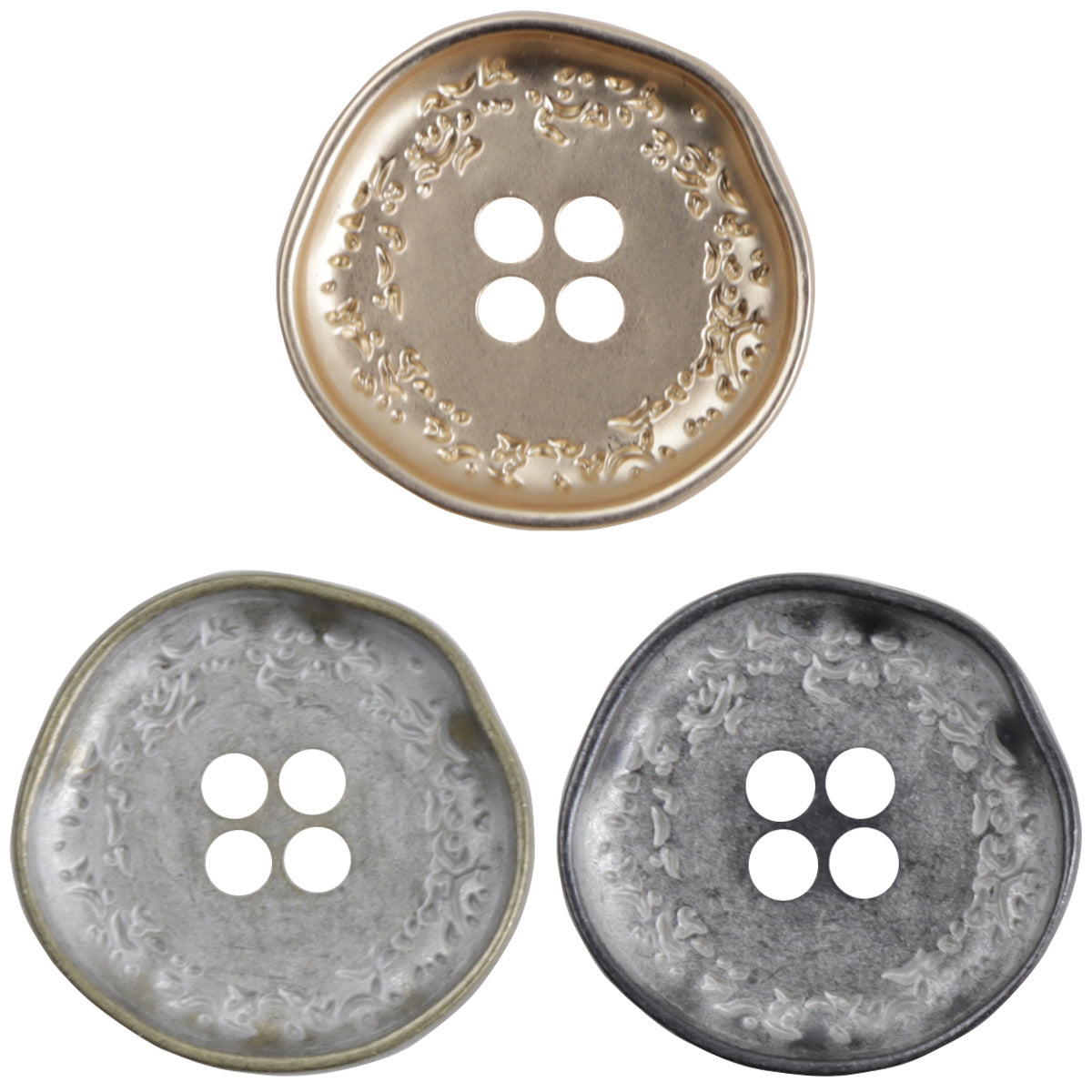 Rose gold irregular wheat spike metal button, 4-hole; set of 10