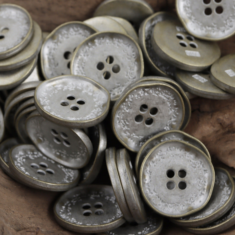 Antique silver irregular wheat spike metal buttons, 4-hole; 10 pcs