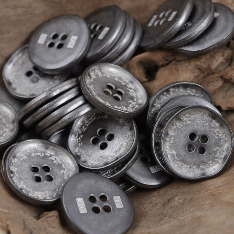 Antique pewter irregular wheat spike metal buttons, 4-hole; 10 pcs