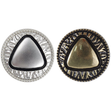 Triangle-pattern metal shank buttons, bronze and silver with decorative border