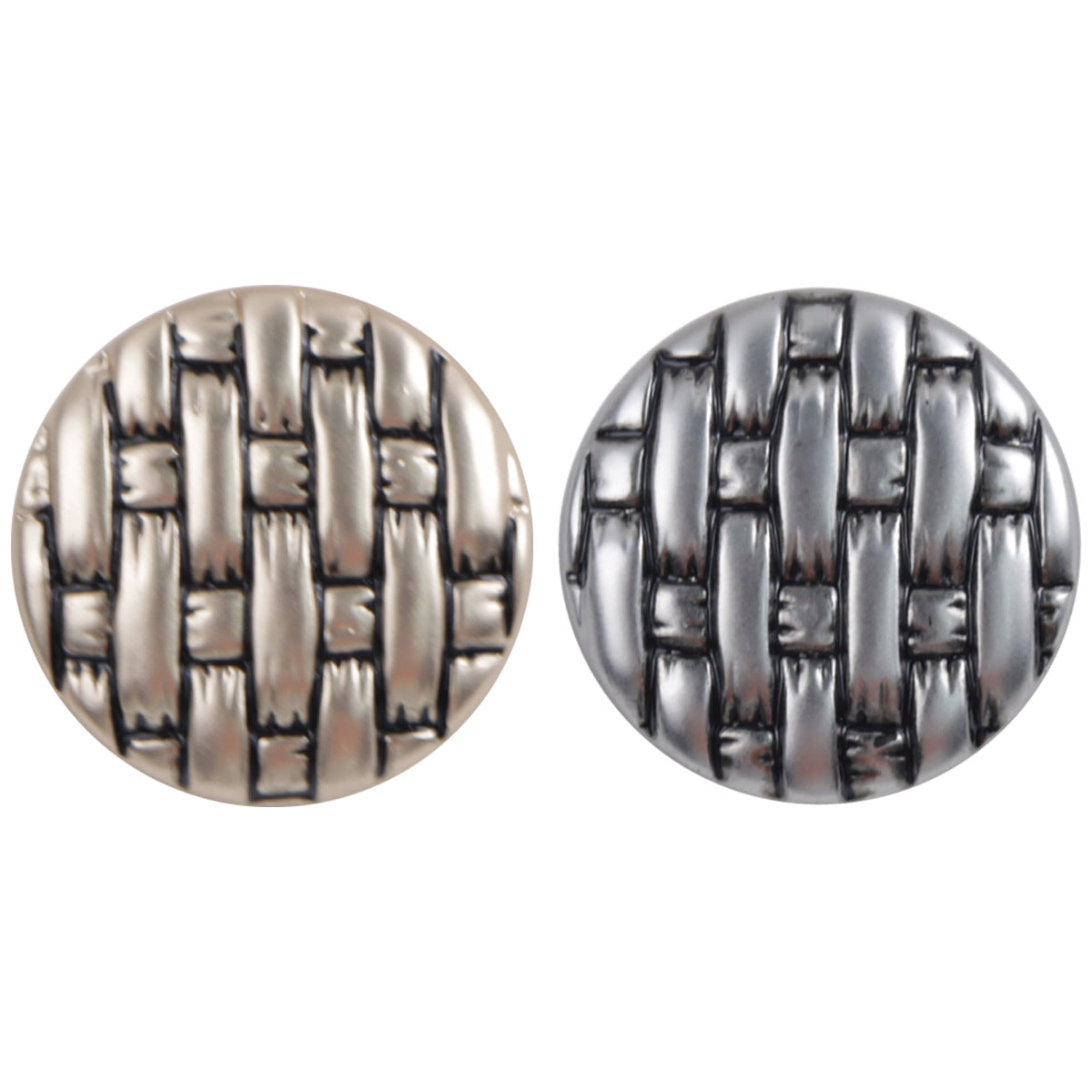 Metallknöpfe Gold & Silber mit schwarzem Lack-Gewebemuster, Nahansicht