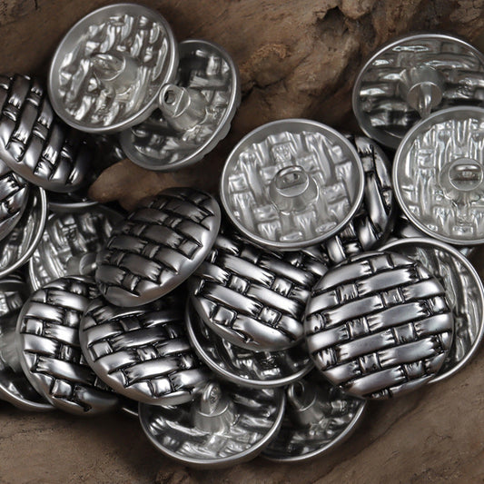 Gold Silver Metal Buttons with Black Lacquer Woven Pattern 10pcs Silver
