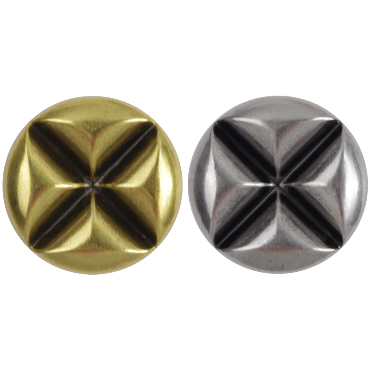 Bronze- und Silberfarbene Metallknöpfe mit X-Muster, 18/23 mm, Metallknopf mit Steg