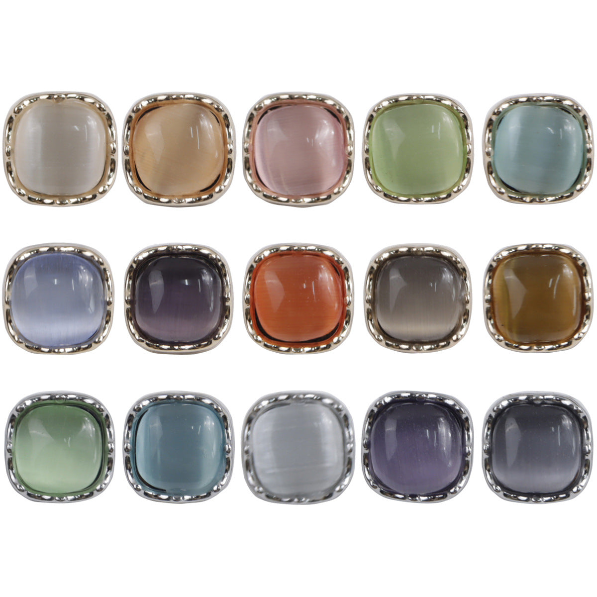 Square metal shank buttons with jade-colored enamel front, assorted colors (10mm)