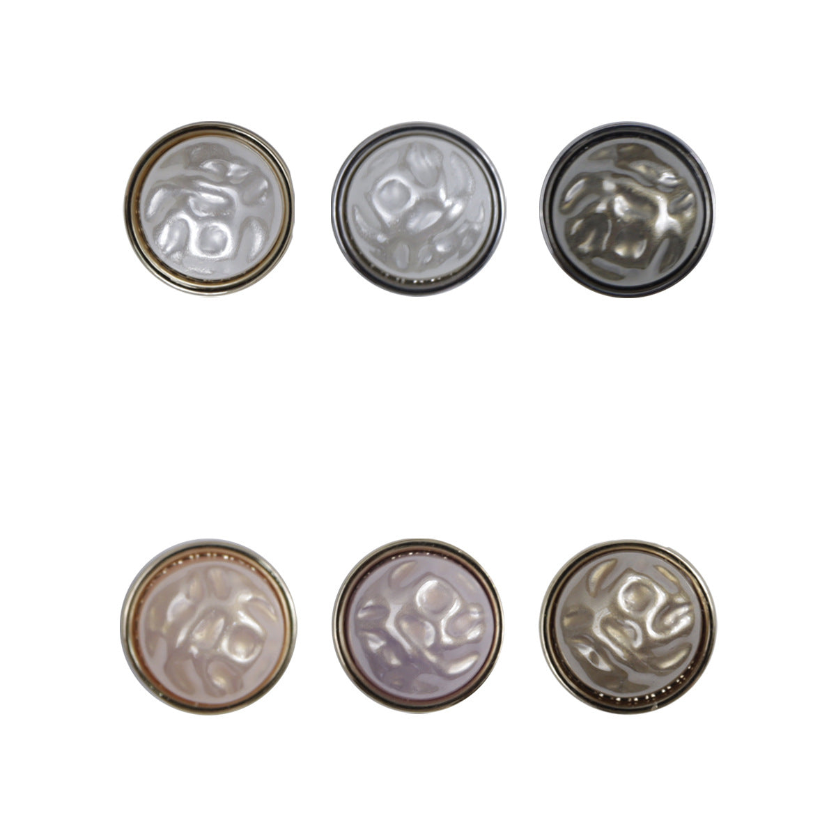 Chinese-style metal base buttons, light pink iridescent domes, embossed floral pattern (10 pcs)
