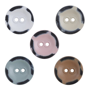 Two-hole metal buttons set: white, pink, light blue, beige, khaki with black speckle edges