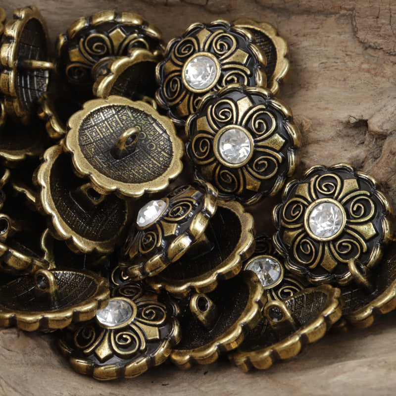 Antique coat buttons: gold filigree with clear diamond-look stones